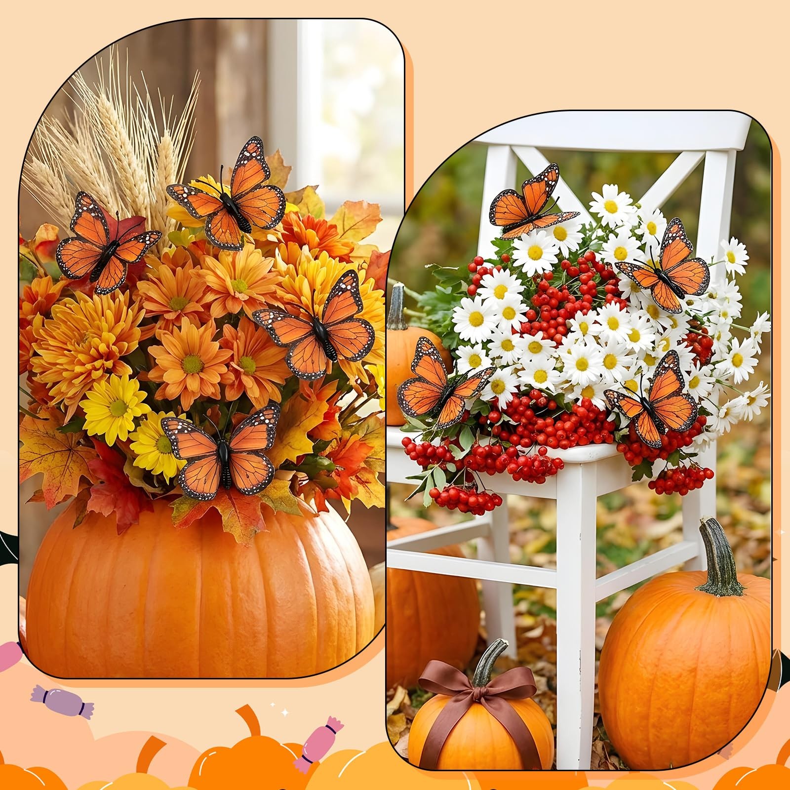 24Pcs Realistic Monarch Butterfly Decorations Orange Butterflies for Crafts A…