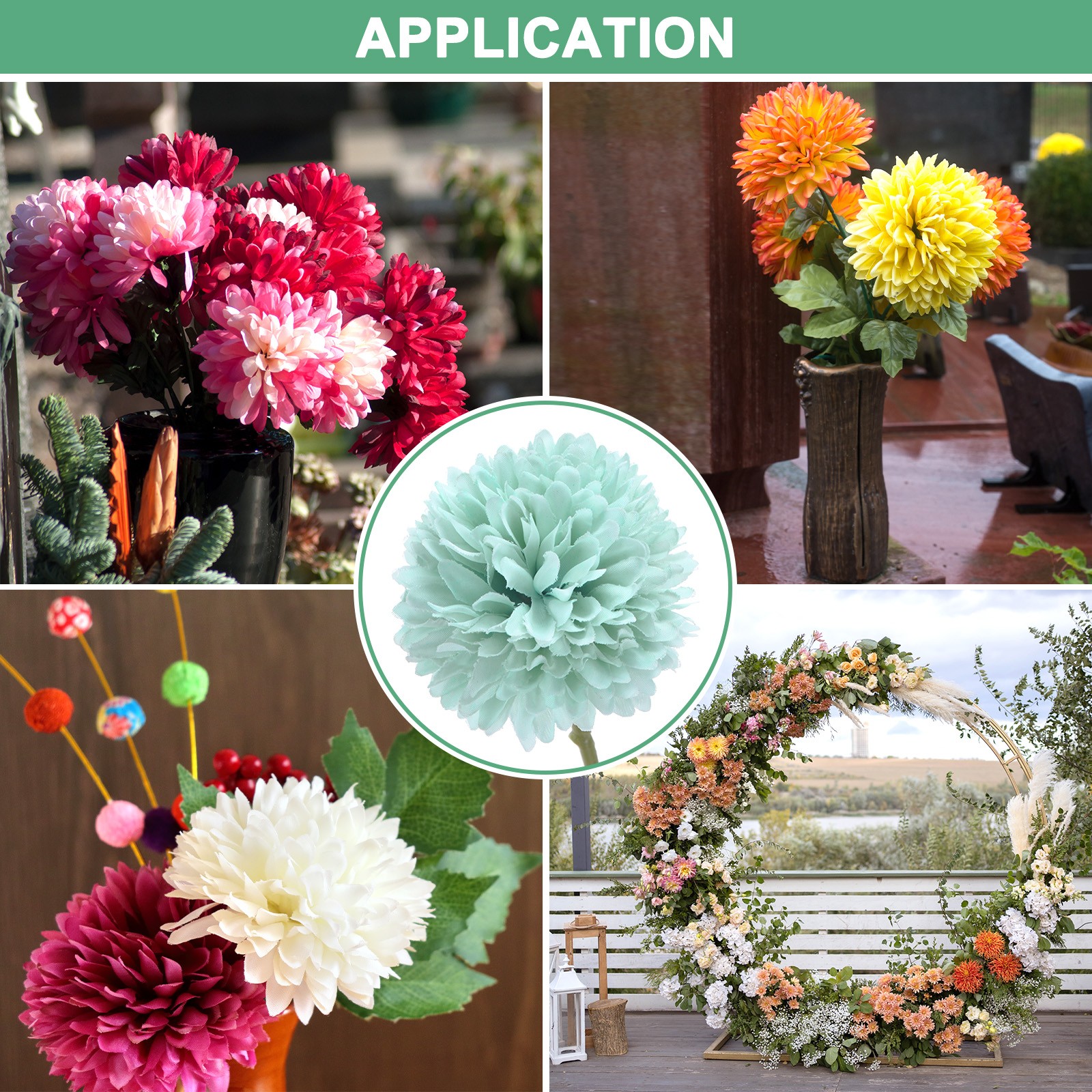 6-Pack Artificial Chrysanthemum Ball Flowers for Home Decor [Sky Blue]