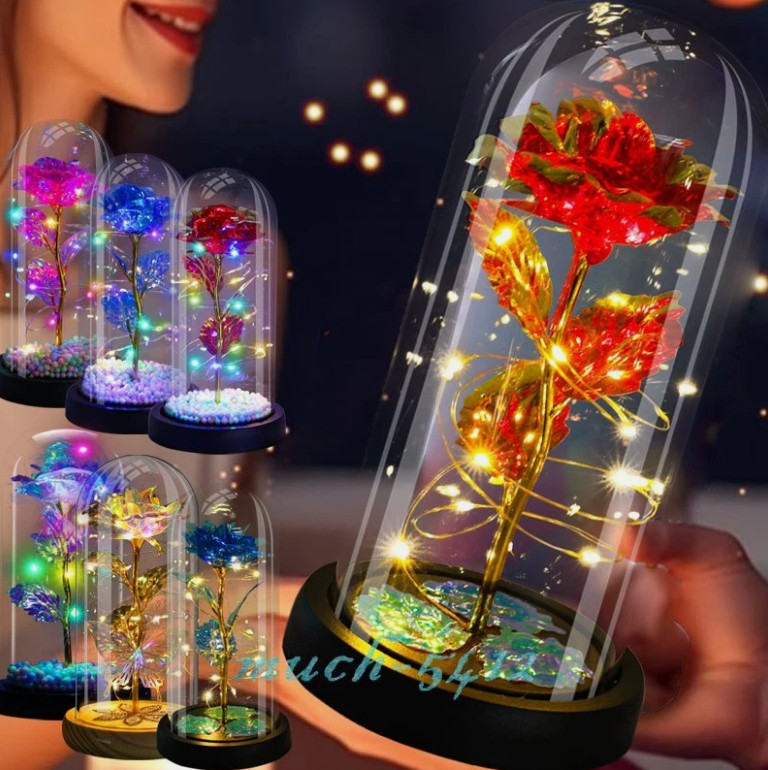 Forever Eternal Galaxy Rose In Glass Dome LED Flower Light Valentine’s Day Gift.