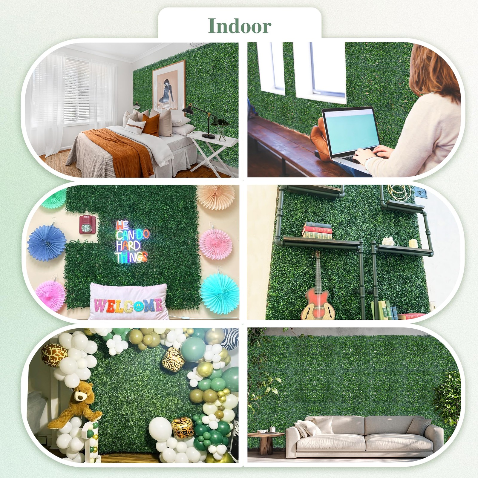 Artificial Greenery Grass Wall Panel, 10×10 Inch 6-Pack (4.2 sqft), UV-Anti F…