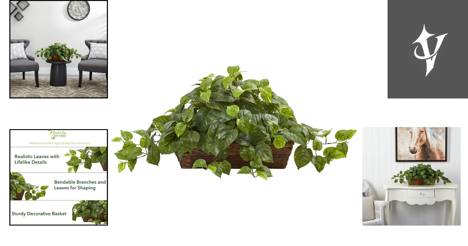 34” Artificial Pothos Ivy Plant in Ledge Basket for Effortless Home Elegance