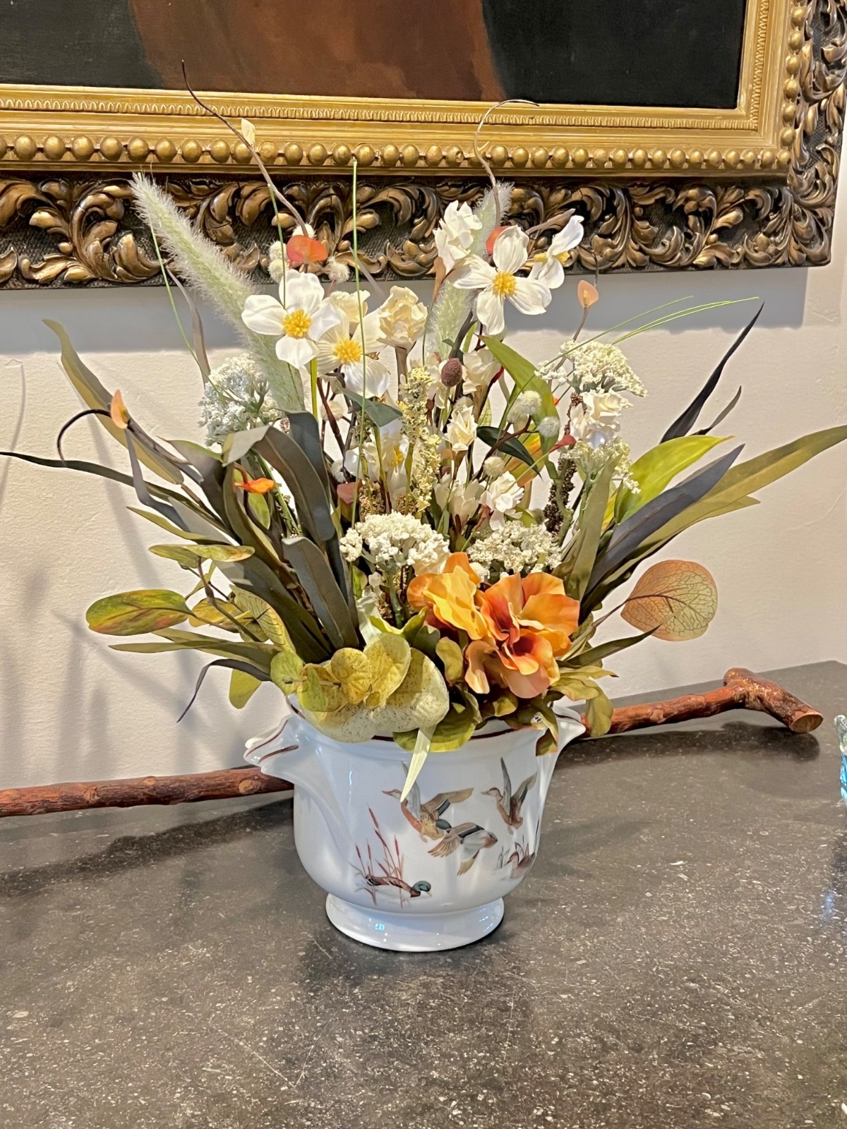 Faux Floral Arrangement in Vintage Abercrombie & Fitch Limoges Cachepot