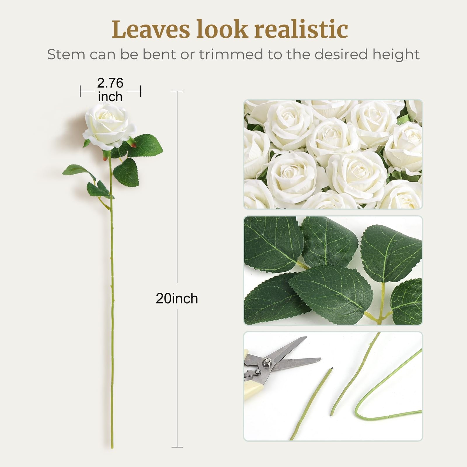 60 PCS Artificial Roses Bulk White Velvet Silk Fake Flowers Wedding Decor