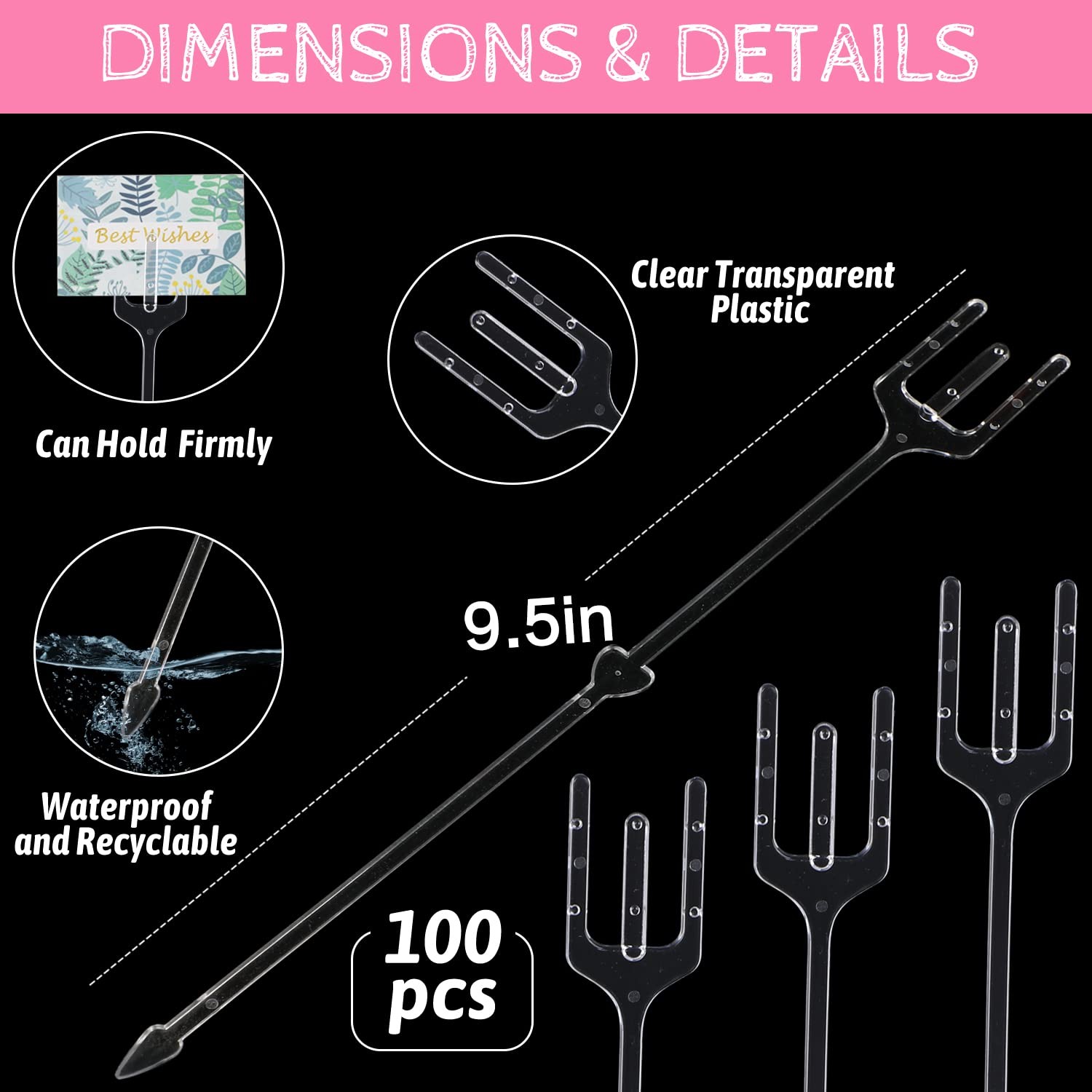 100PCS Plastic Floral Place ,9 Inch Transparent Straight Head Flower Picks Ph…