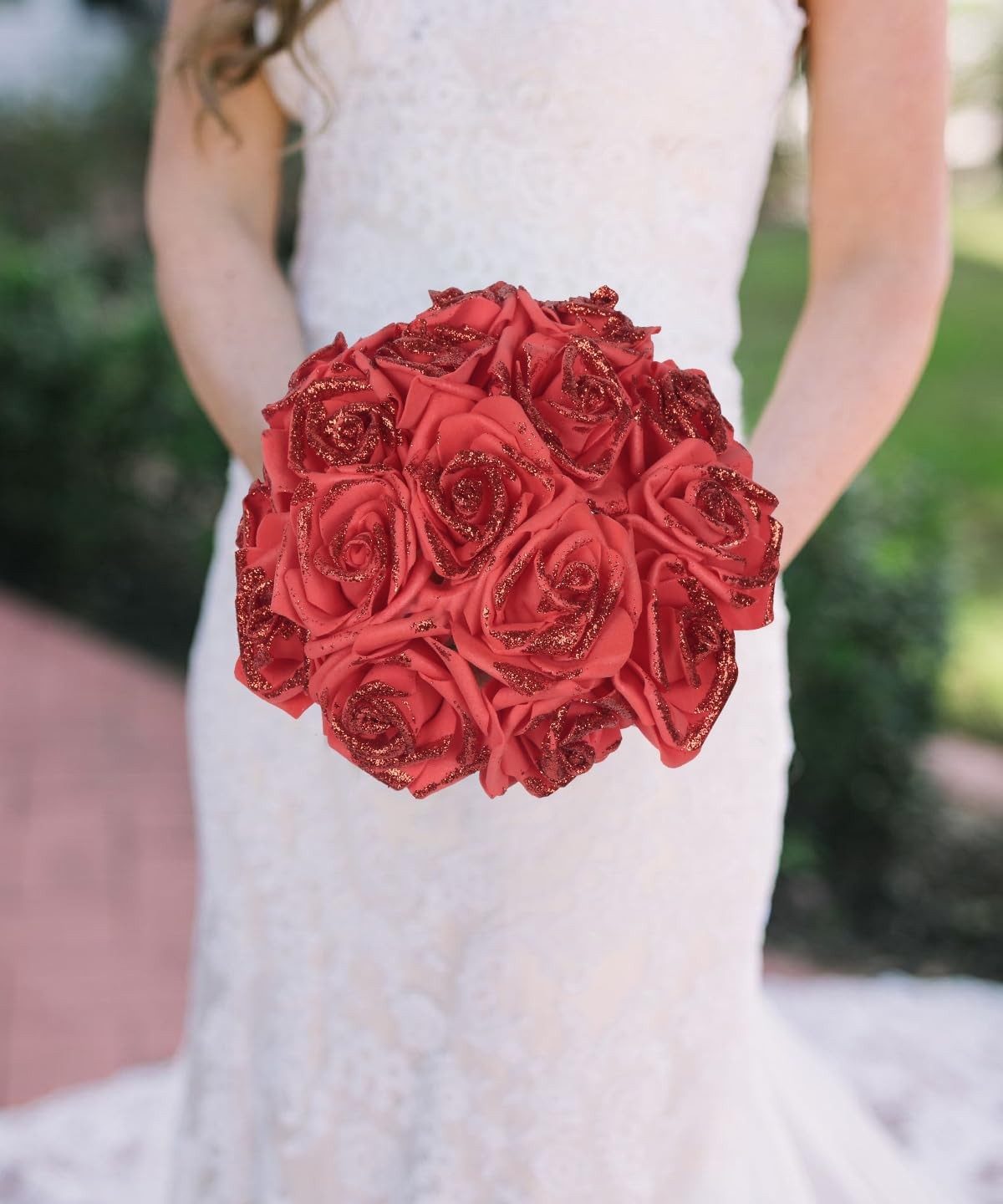 100 PCS 2.56″ Red Glitter Roses Artificial Foam Fake Flowers Bridal Shower