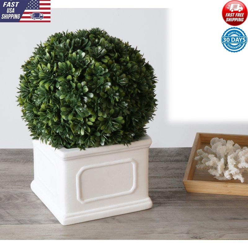 9″ Realistic Boxwood Plant in White Planter Modern/Farmhouse Decor Perfect Gift