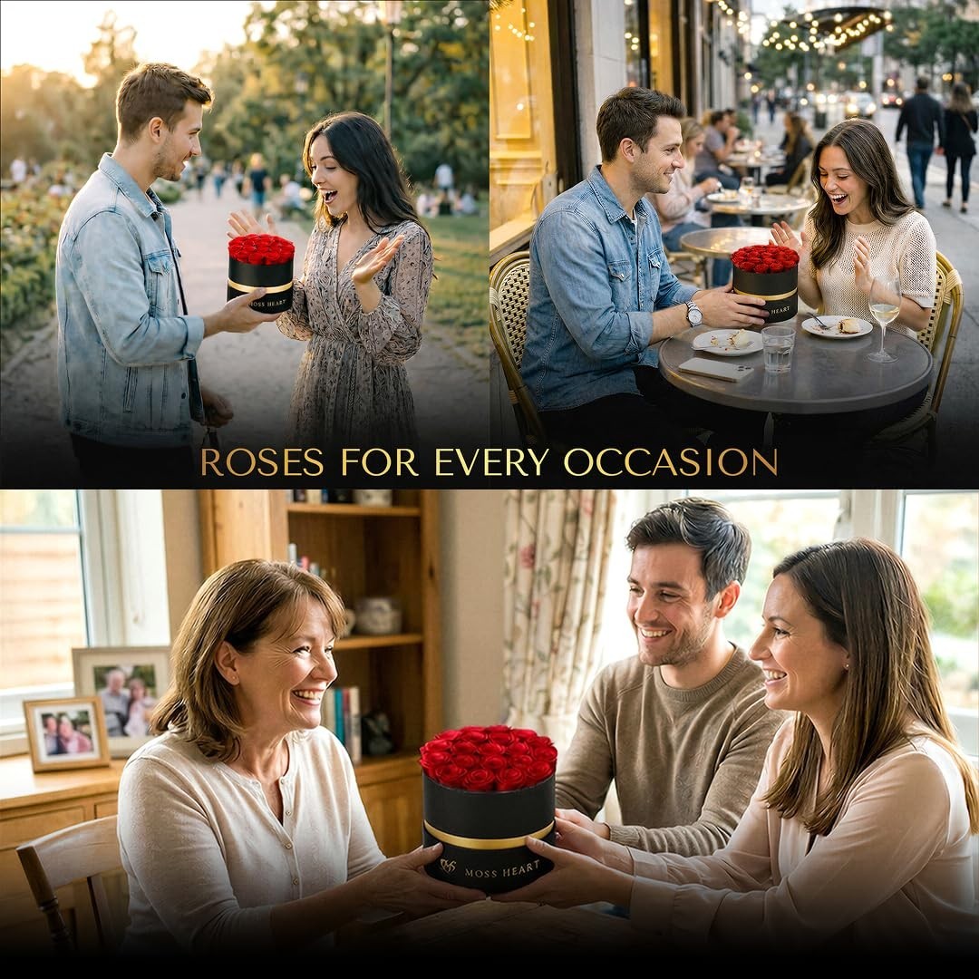 20 Mini Preserved Roses in Round Luxury Gift Box – Lasting Real Roses for Gifts,