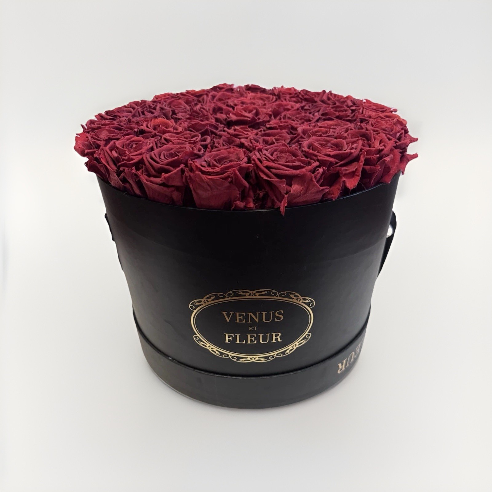 Venus et Fleur Red Roses Flower Box Arrangement Large Black Container 45 Roses