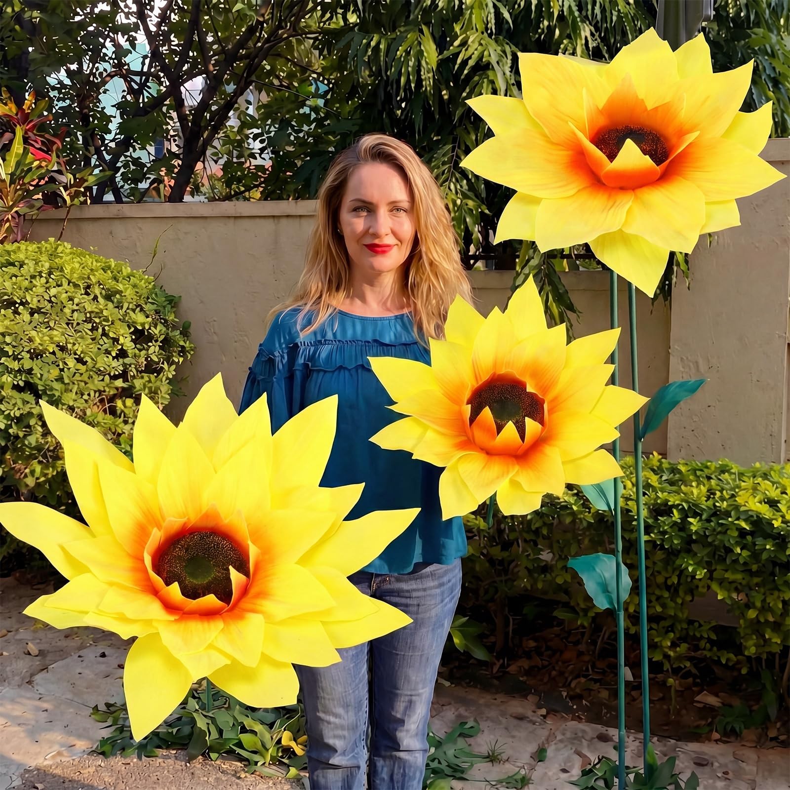 3 PCS Giant Sunflower 12/16/20 Inch Large Yellow Petals Big Paper Flowers