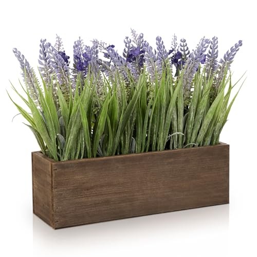 Artificial Lavender Flowers Arrangement in Rectangular 11.4″x3.7″x10.6″ Blue