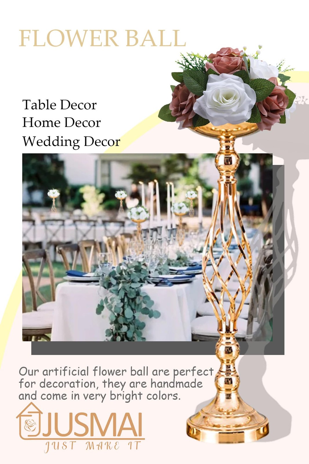 4 PCS Artificial Flowers Ball Dusty Rose White Wedding Table Centerpiece