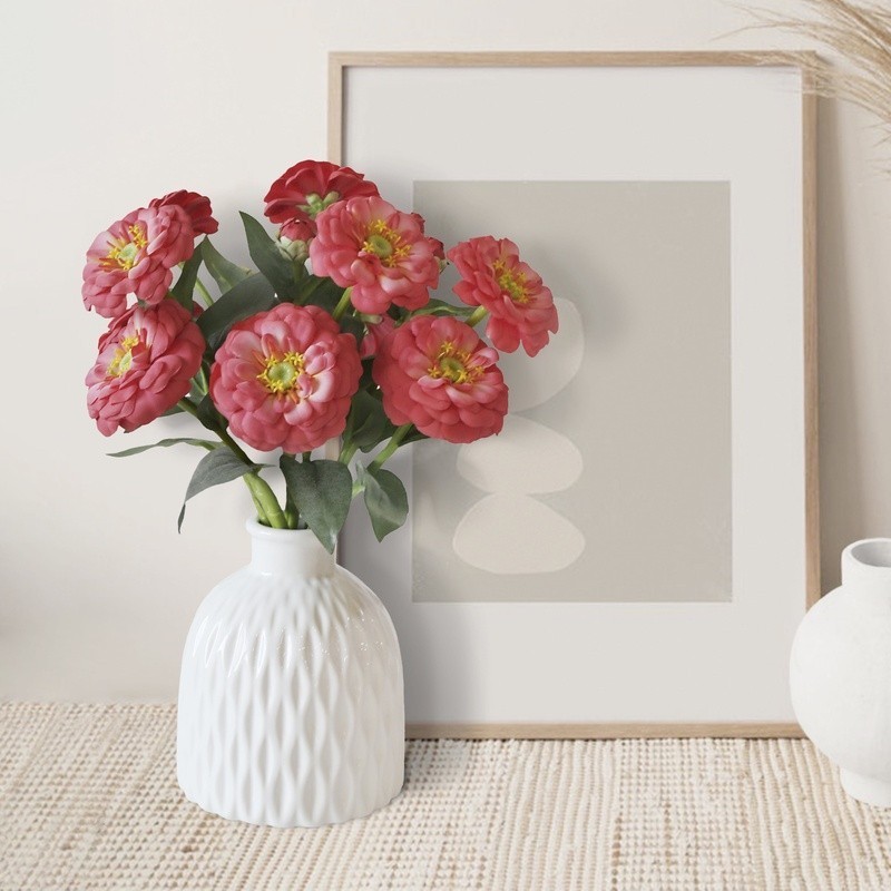 3 Pack Artificial Silk Zinnia Flowers Short Stem Indoor Decor DIY Centerpieces