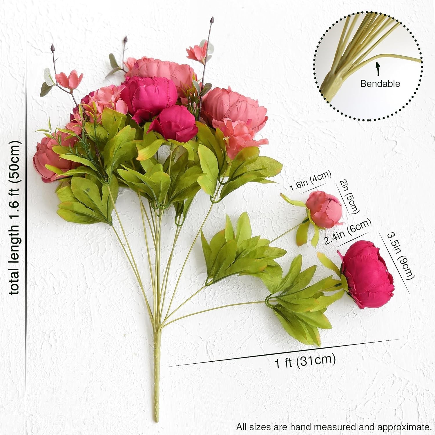 Red Peony Bouquets, 2 Silk Flowers with Hydrangeas