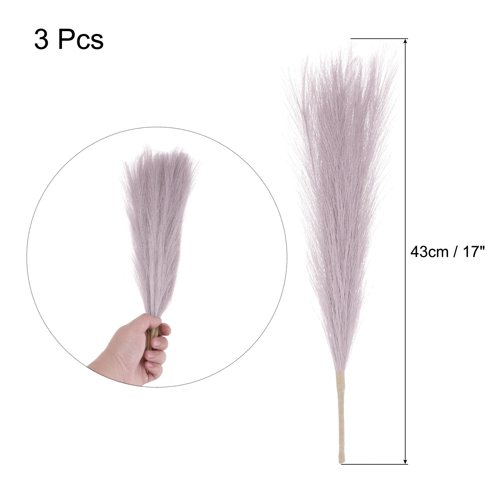 3pcs Dried Faux Pampas Grass 17″ Artificial Pampas Grass Decor Lilac