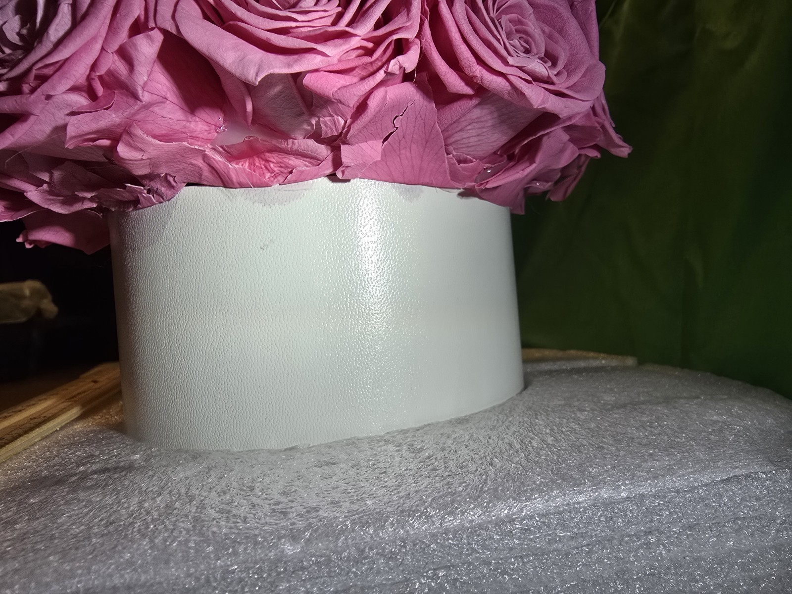 27 Preserved Pink Roses In White Vase, Preserved Flowers Dome Shaped
