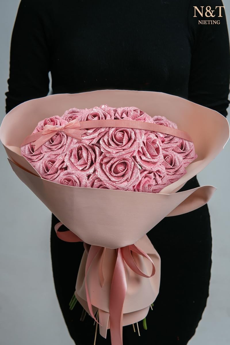 Elegant 25pcs Dark Pink Foam Roses with Leaves – Perfect for Weddings & DIY