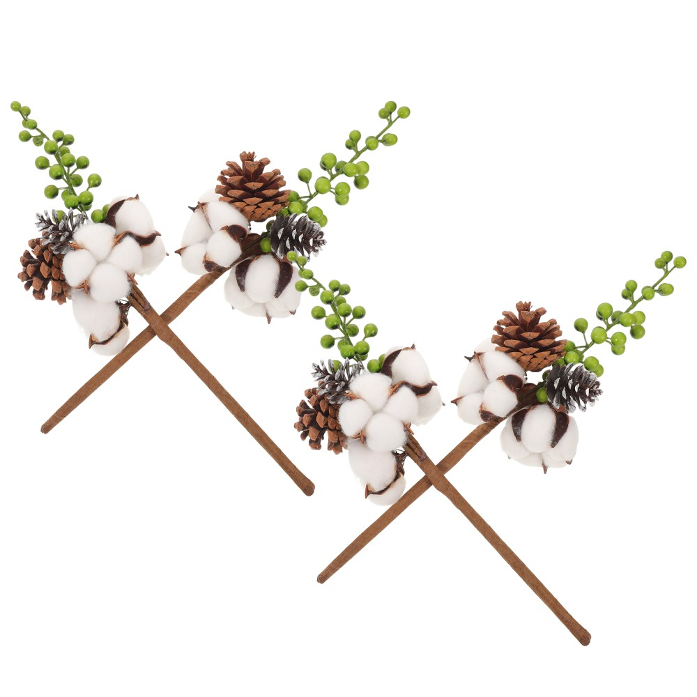 4Pcs Cotton Stem Decor Reusable Golden Faux Flower Stems for Vase Display