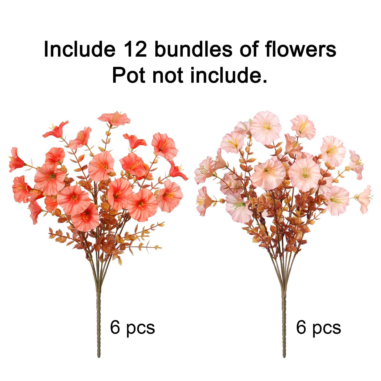HyeFlora Artificial Mums Fall Flowers 12 Bundles Silk Morning Glory Mix 15in