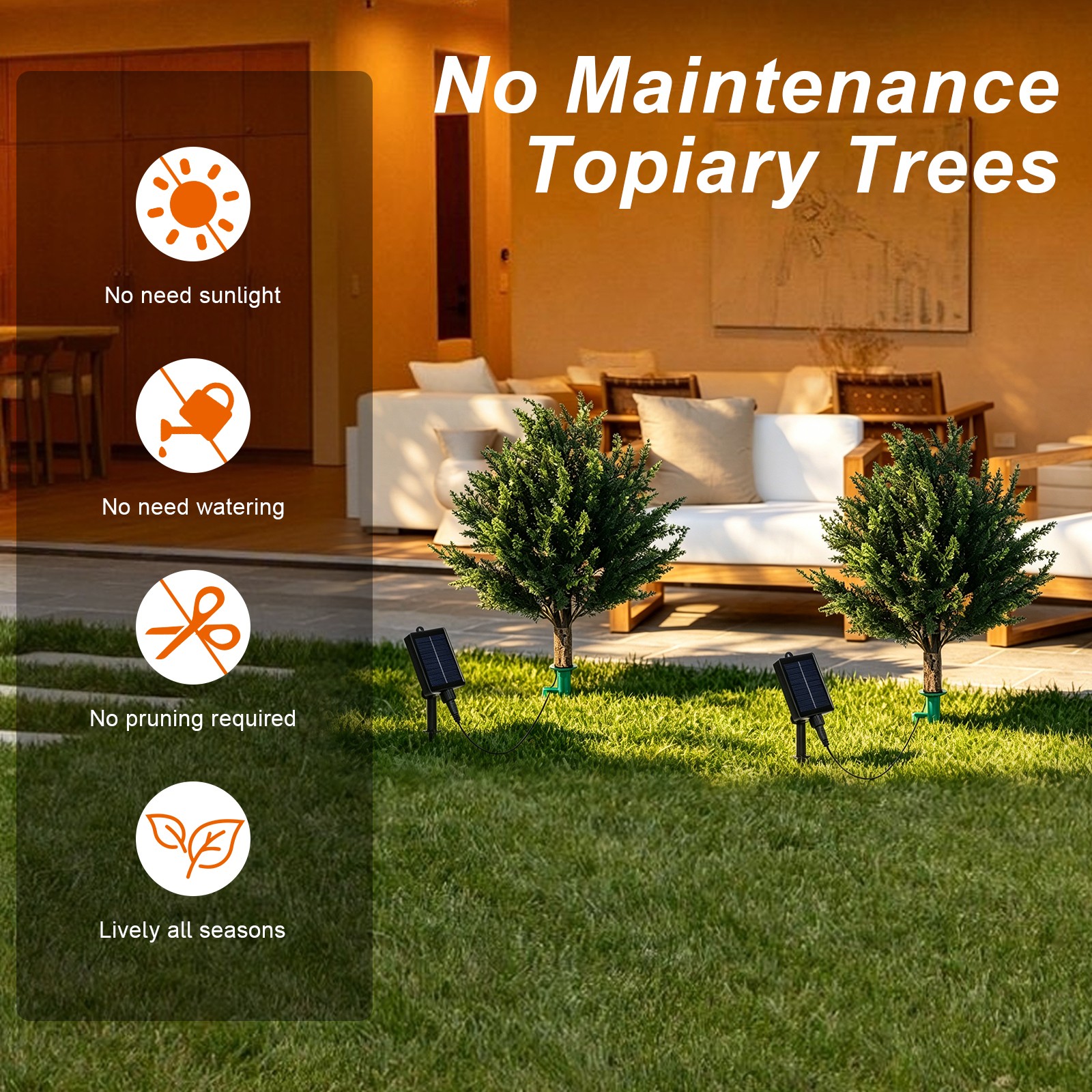 2PC Solar Artificial Cedar Topiary Ball Trees Lights for Porch Garden Backyard