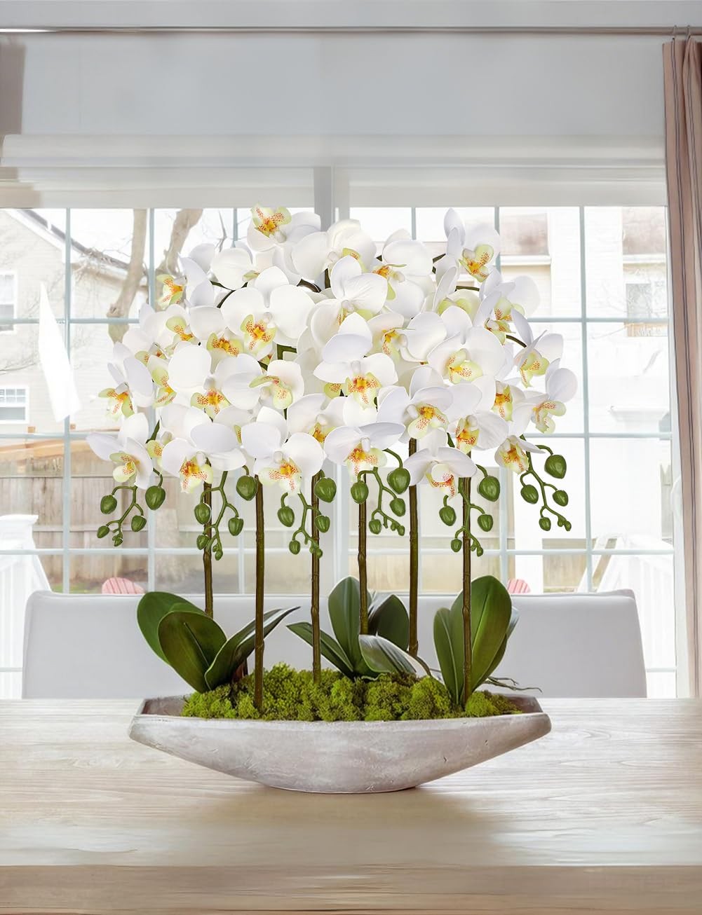 6 PCS White Orchids Artificial Flowers 25 Inch Silk Table Centerpiece Decor