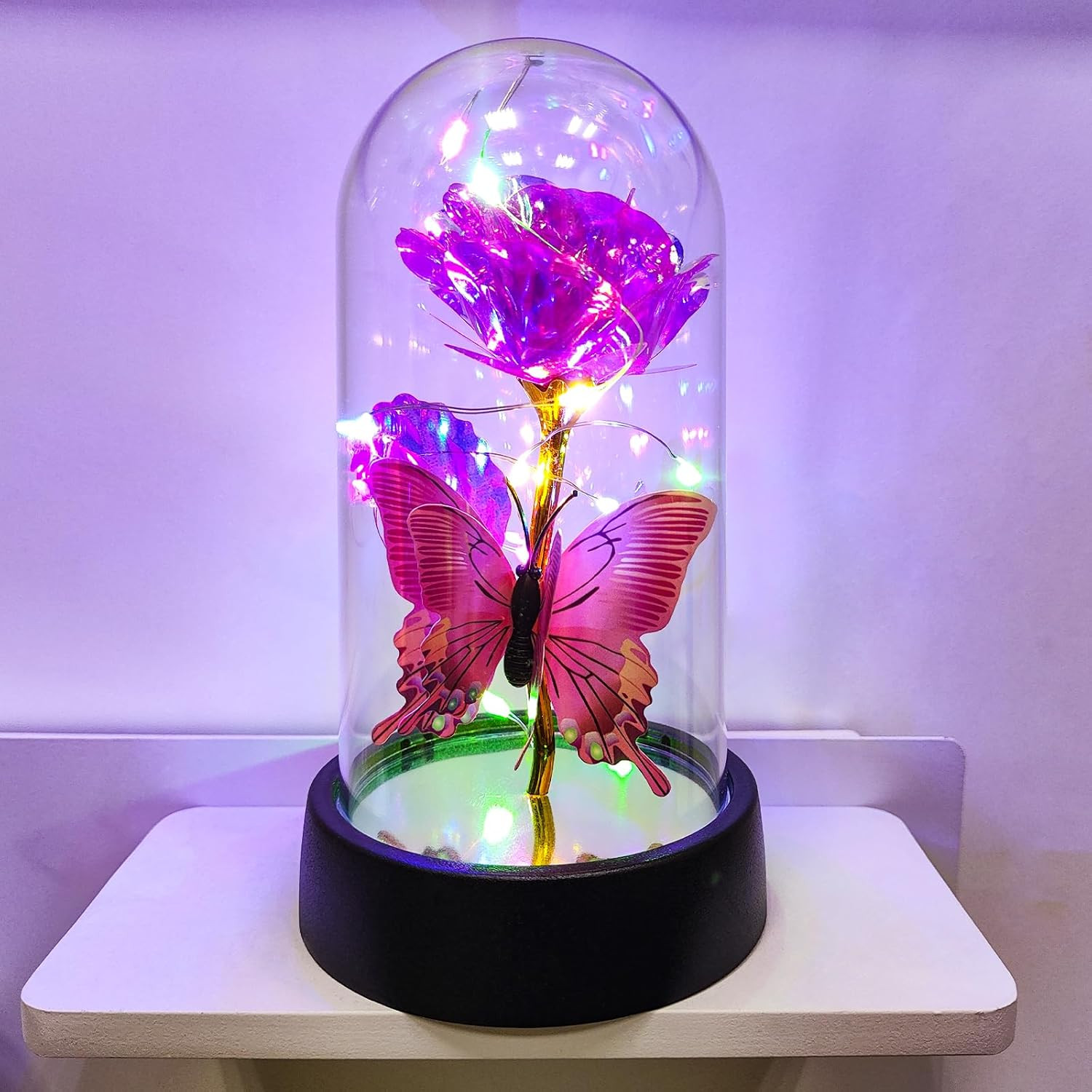 Glass Rose in Glass Dome, Light up Flower, Eternal Roses Christmas Birthday Gift