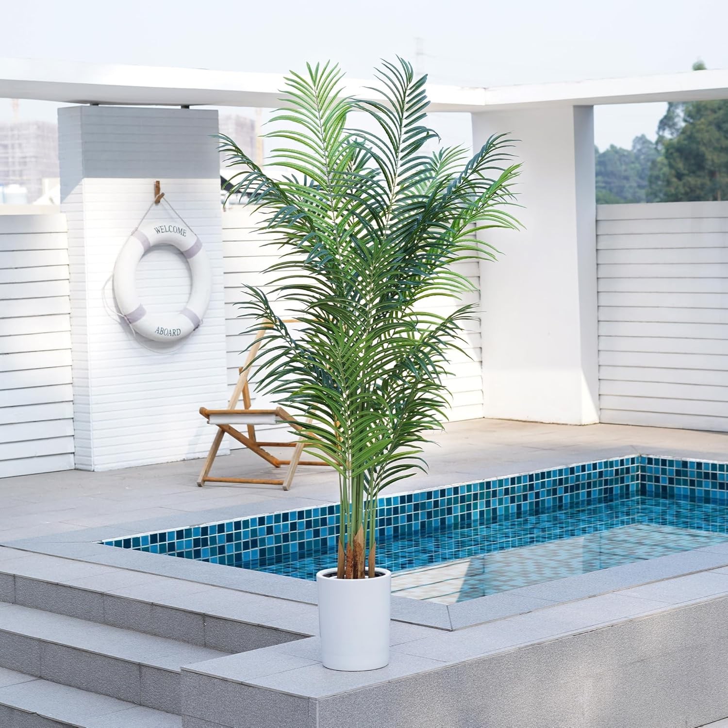 Artificial Palm Tree 6Ft Faux Silk Green Realistic Decorative 5ft 11in,