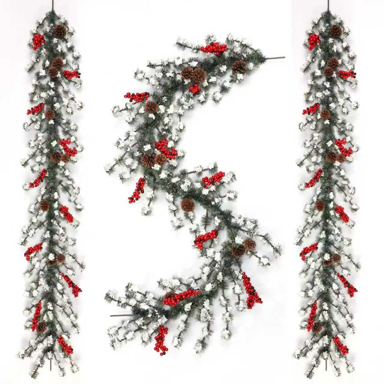 6ft Frosted Evergreen Christmas Snowed Pine Garland – Red Berries and Pinecon…