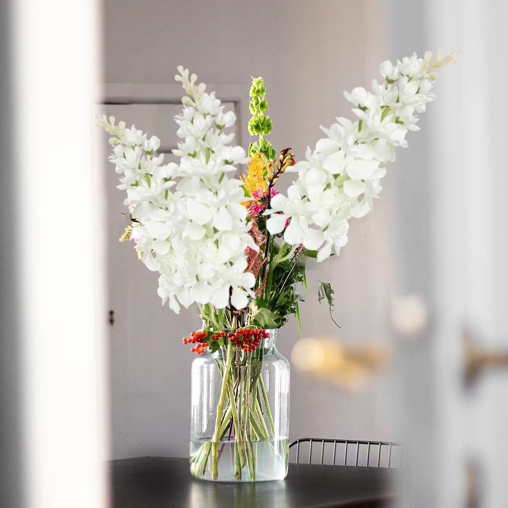 6 PCS White Delphinium Artificial Flowers 17.5 Inch Fake Larkspur Silk Decor
