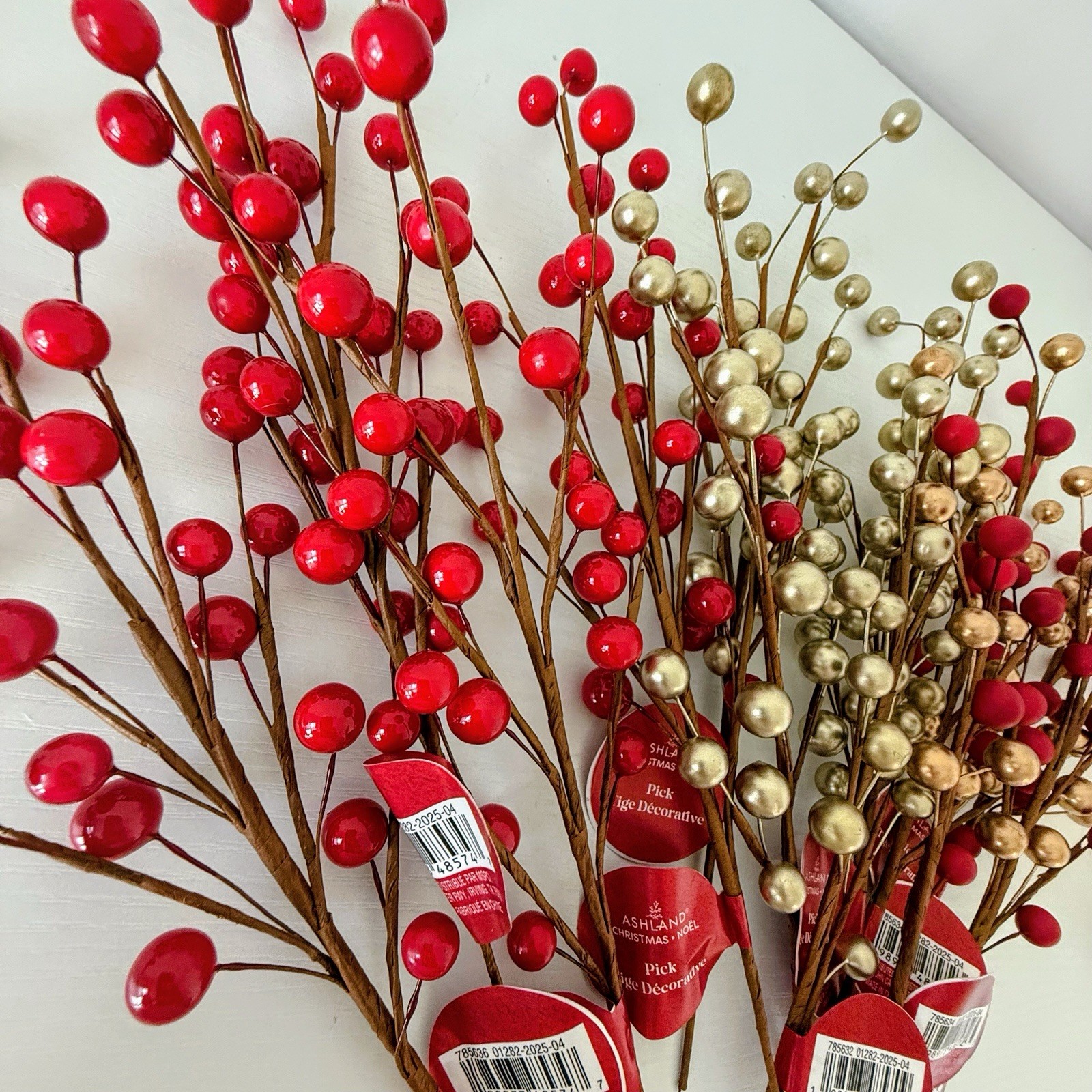 Ashland Christmas Berry Picks Lot of 12 Red Gold Floral Stems Holiday Decor NWT