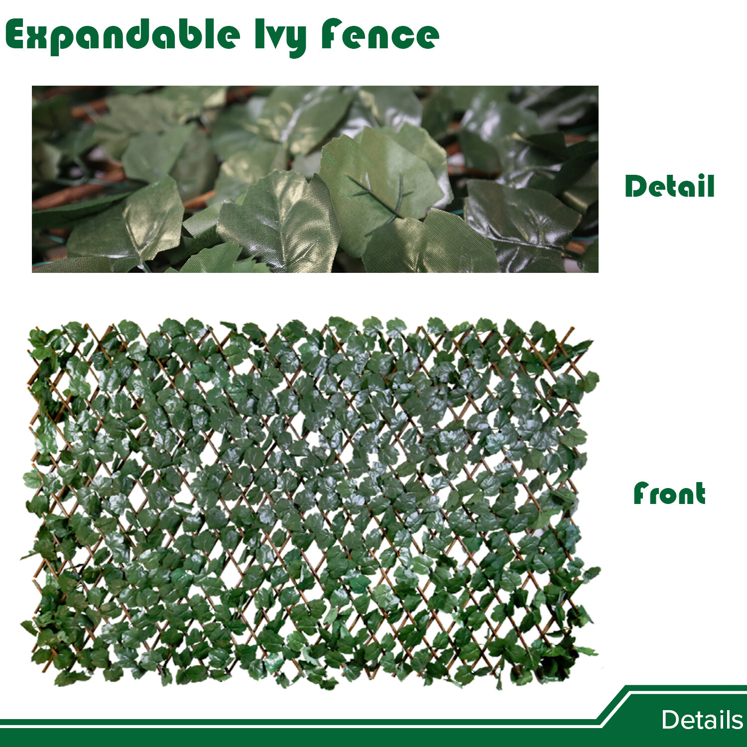 Expandable Artificial Faux Ivy Leaf Plant Yard Single Sided Privacy Fence Panel