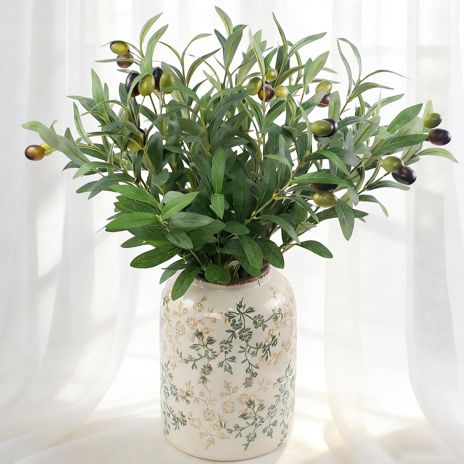 Artificial Olives Plants Stems for Vase, 4 Pcs Fake Greenery Olive Branches S…