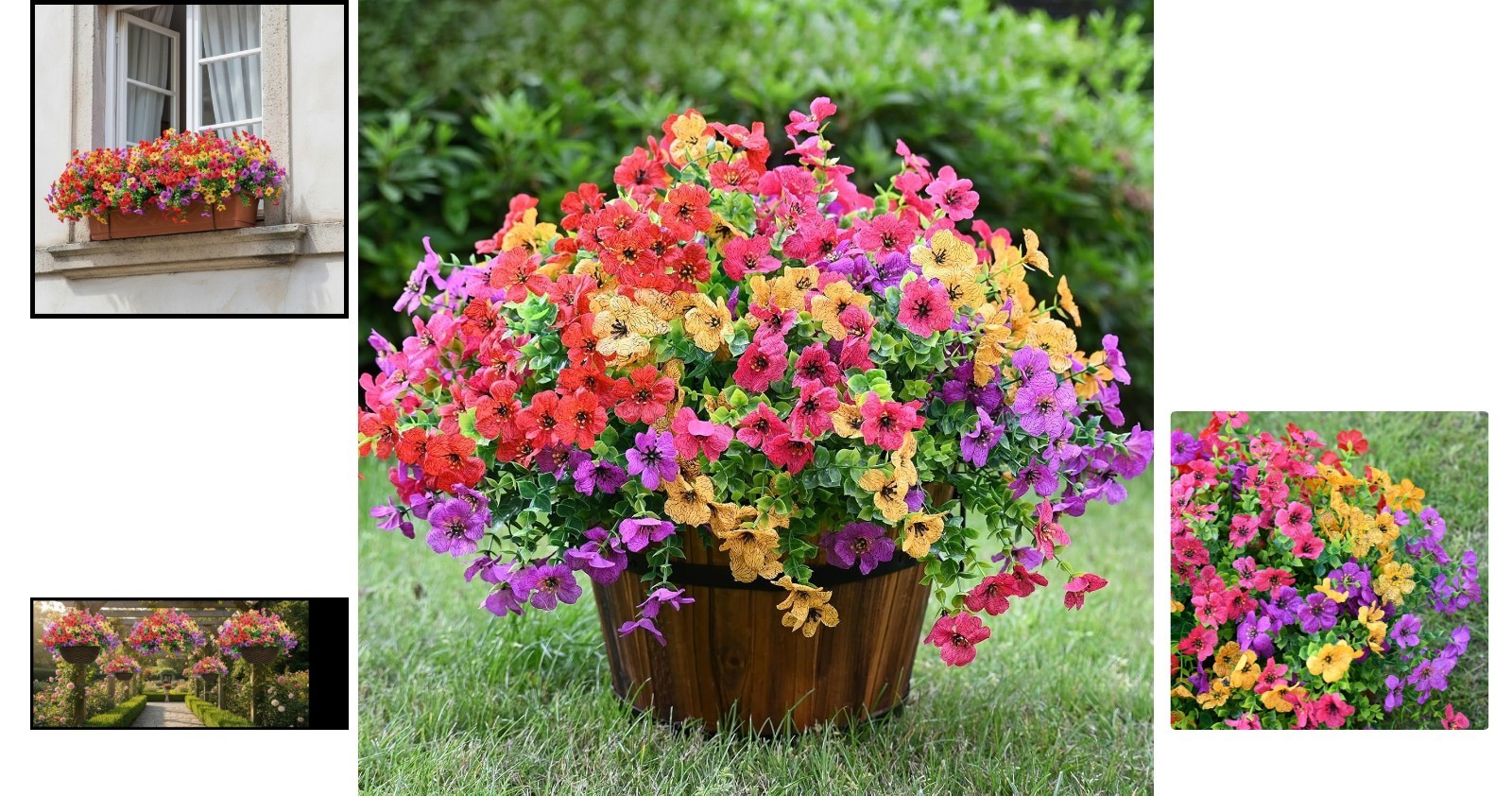 Lifelike 8 Bundle Faux Outdoor Flower Set – UV Resistant Plastic Plants for Home