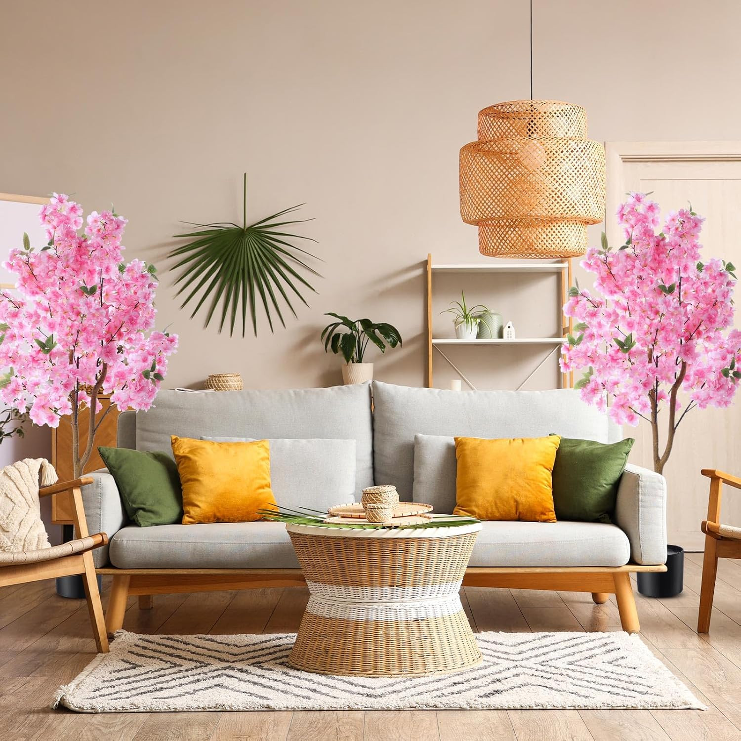 2 Pack Artificial Cherry Blossom Tree 3.9 FT Fake Faux Sakura Flowers Potted Pla