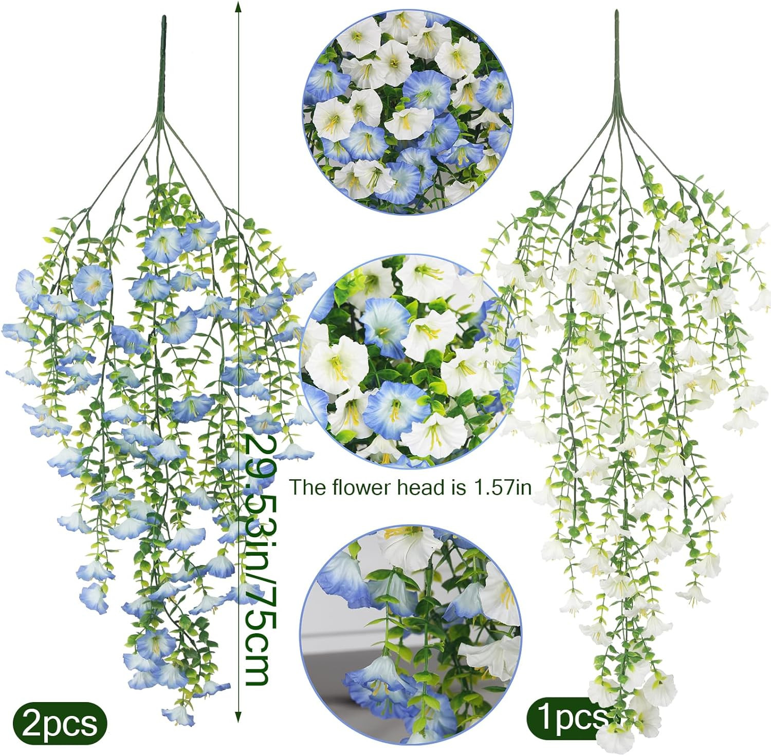 3 Pcs Artificial Hanging Flowers for Outdoors Morning Glory Artificial Flowers S