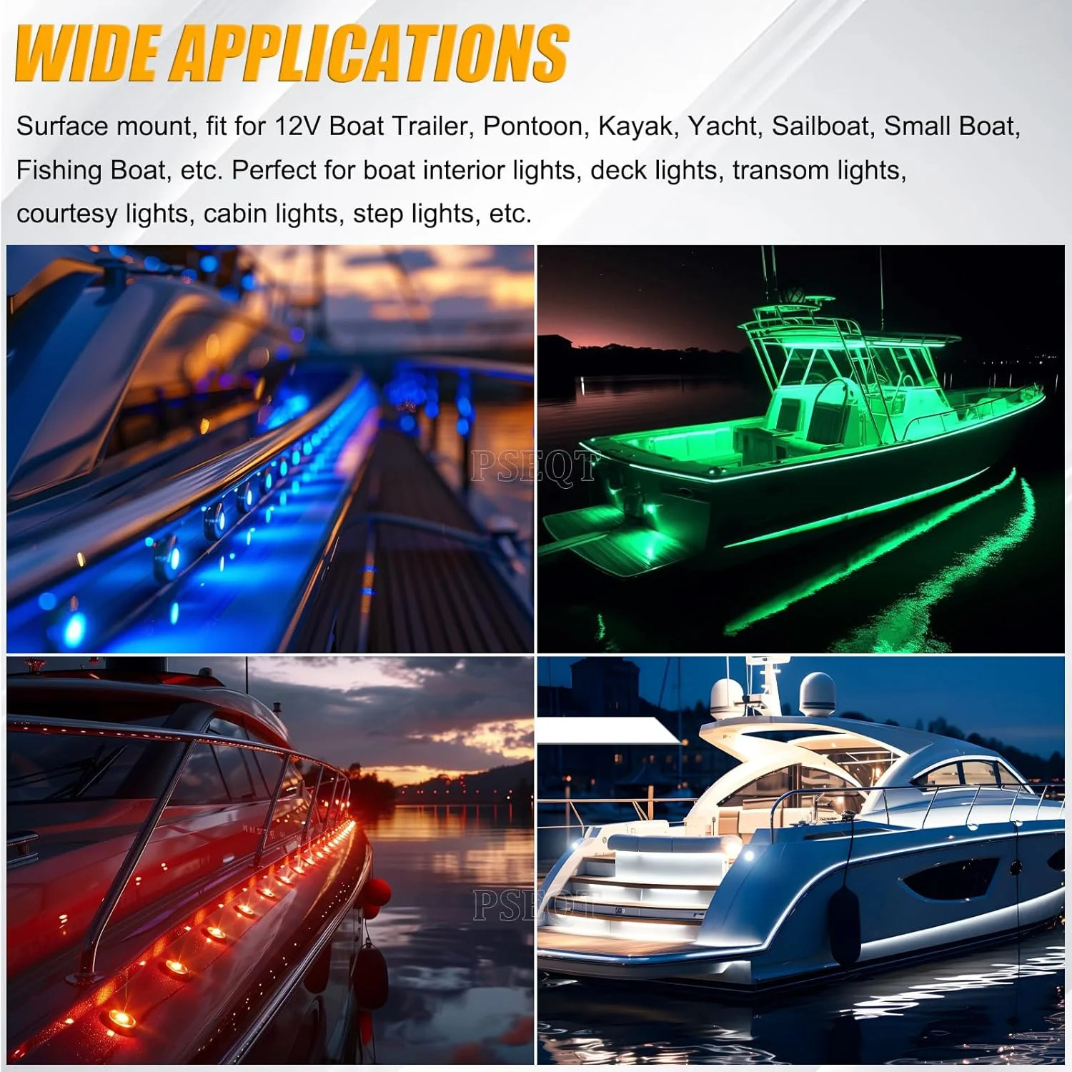 PSEQT 6Pcs 6LED RGBW Boat Courtesy Lights, 4-color 3” Round Waterproof Marine I