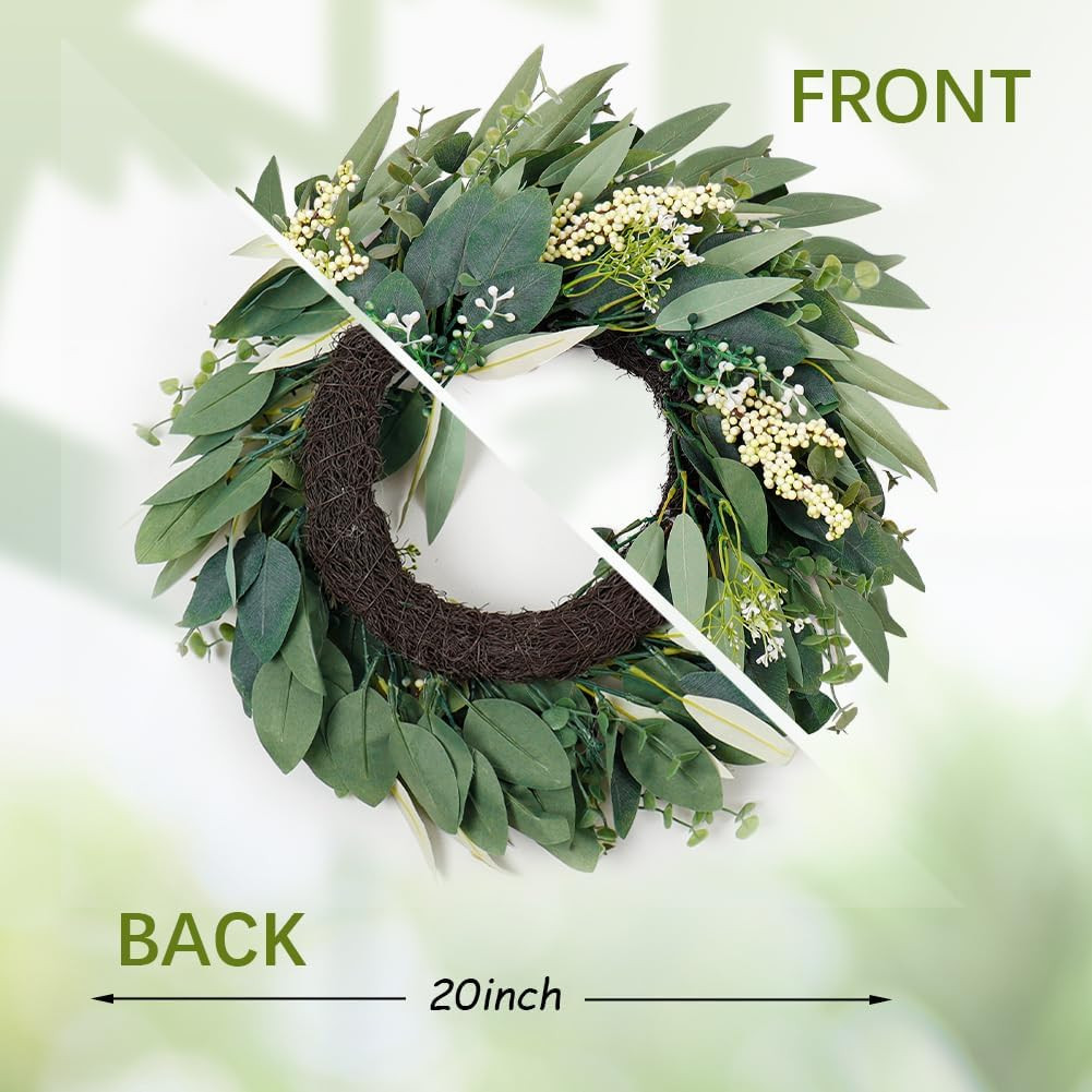 Eucalyptus Wreaths for Front Door 20 Inch Artificial Greenery Summer Spring Wrea