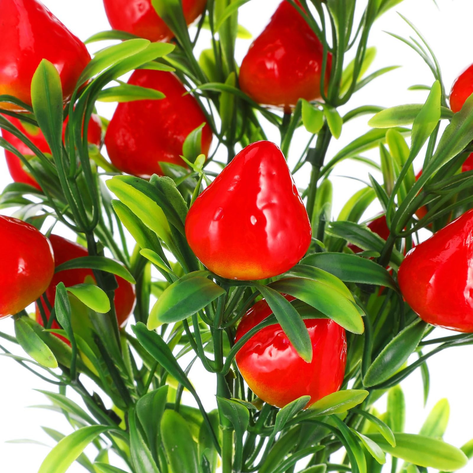Artificial Strawberry Bunch Bouquet Fake Decor Branch 10.6 Inch Plants 3 PCS