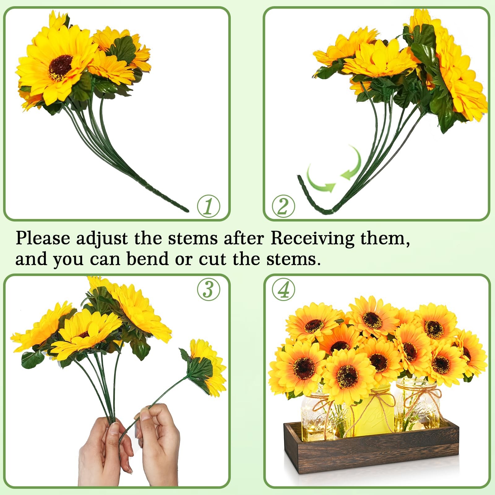 Centerpiece Table Decorations – 3Pcs Sunflowers Artificial Flowers in Mason Jars