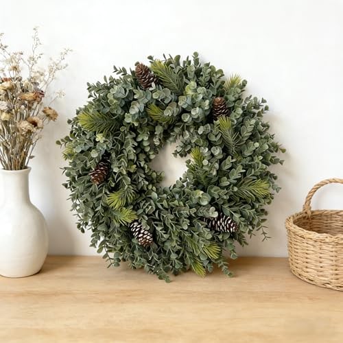 Spring Summer Wreaths for Front Door 19.69″ Artificial Green Boxwood Green-1