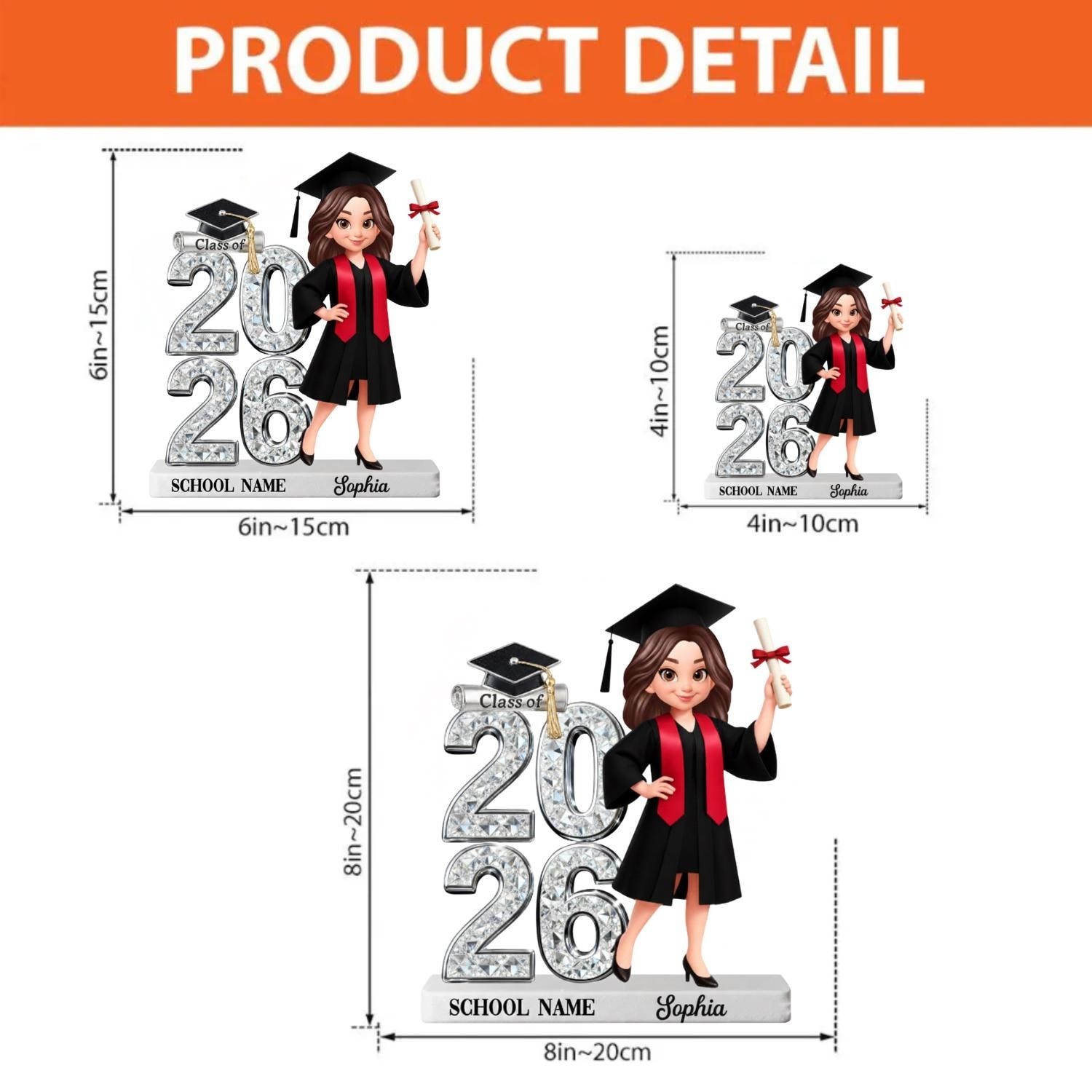 Personalized Crystal Effect Class Of 2026 2027 Senior 2D Flat Acrylic Block