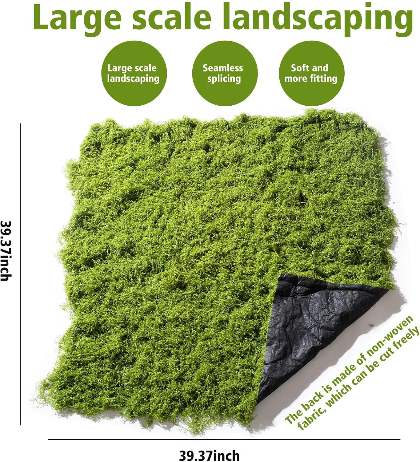Artificial Moss Mat, Green, 39.37 X 39.37 Inches (Light Green), Waterproof Indoo