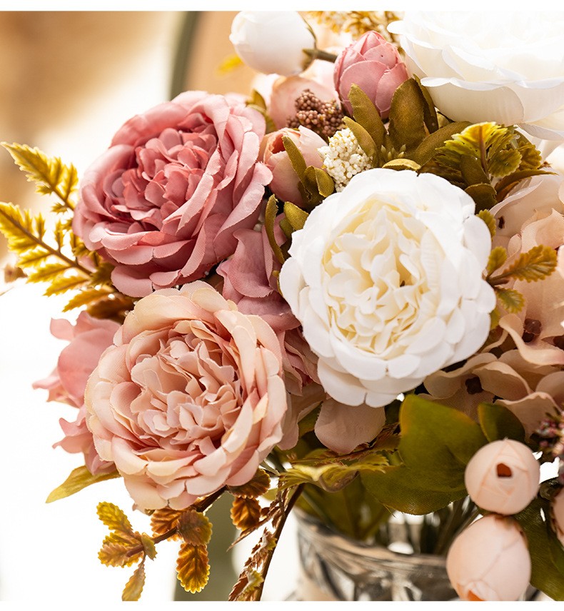 3 Bundles Artificial Peony Bouquet Vintage Flowers Bunch for Wedding Home Decor