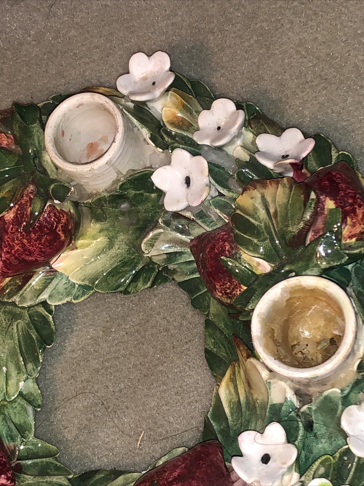 Ceramic Spring Strawberry Floral Wreath Candle Holder Signed Easter/320j