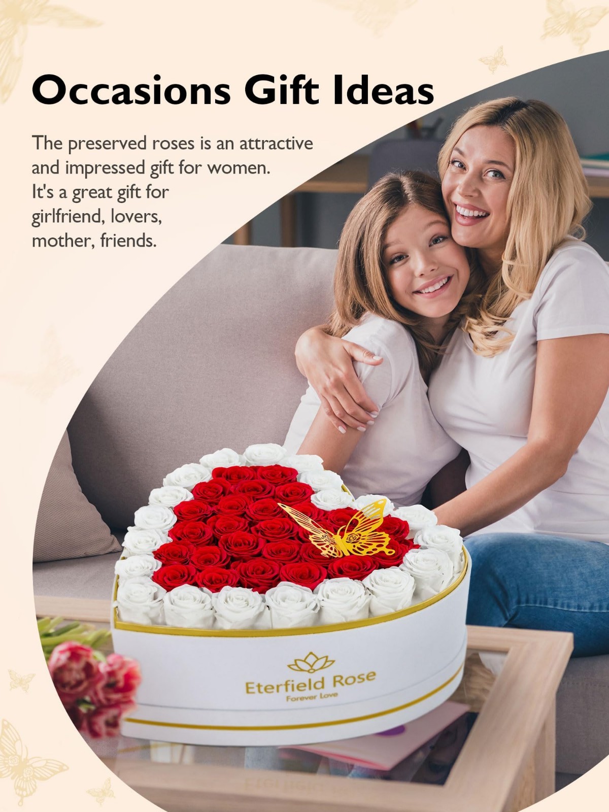 47 Preserved Roses Heart Box – Forever Flowers Gift for Her, Mom, Wife, Annivers