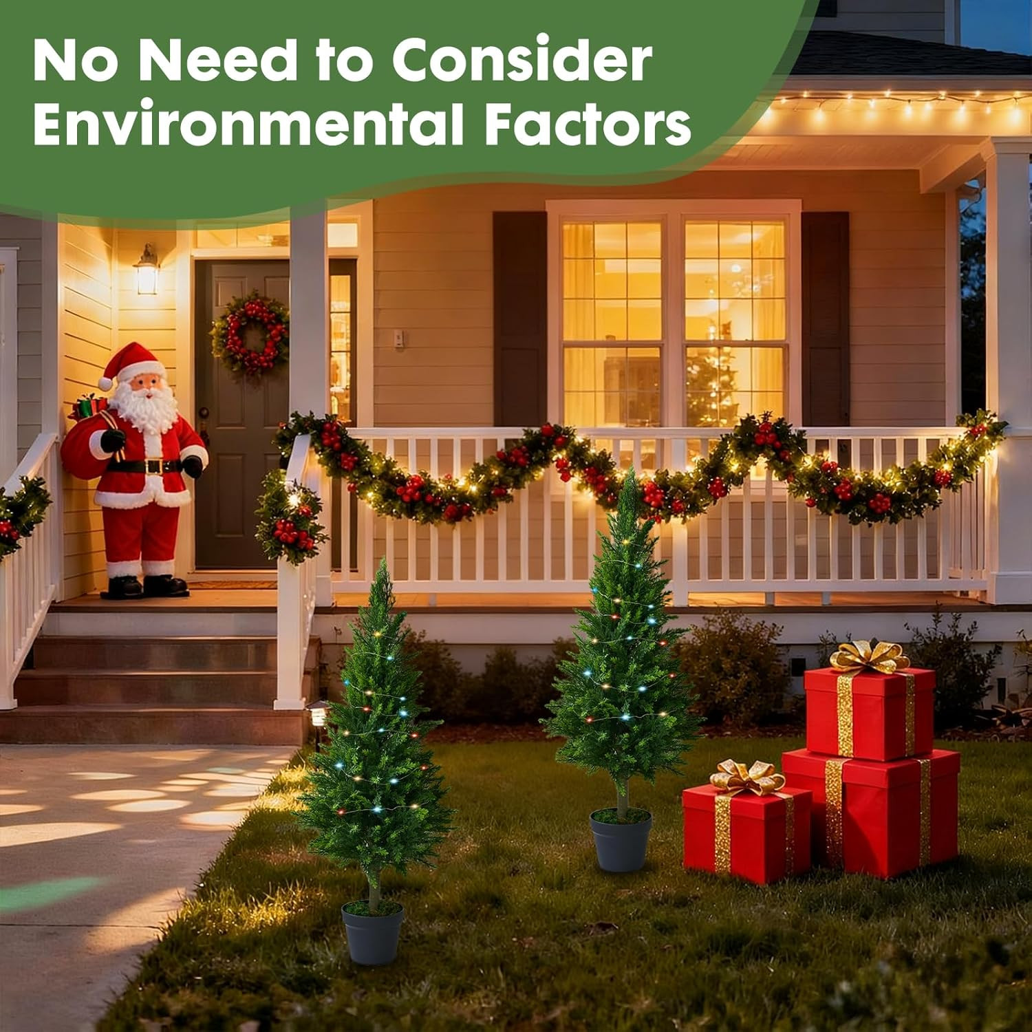 2 Pack 4FT Fake Cypress Plants with Lights – UV Resistant Indoor/Outdoor Decor
