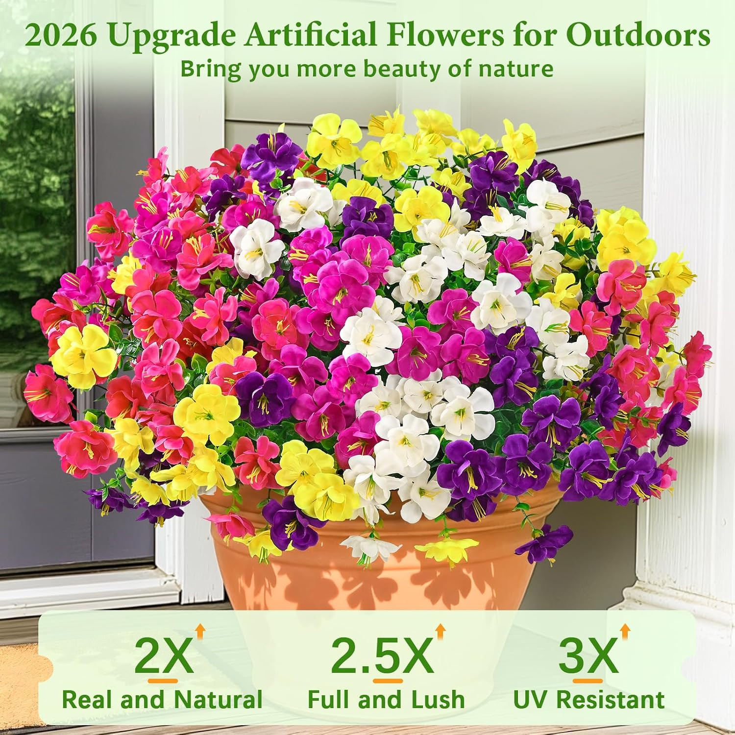 12 Bundles Look Real Artificial Flowers for Outdoors, Realistic