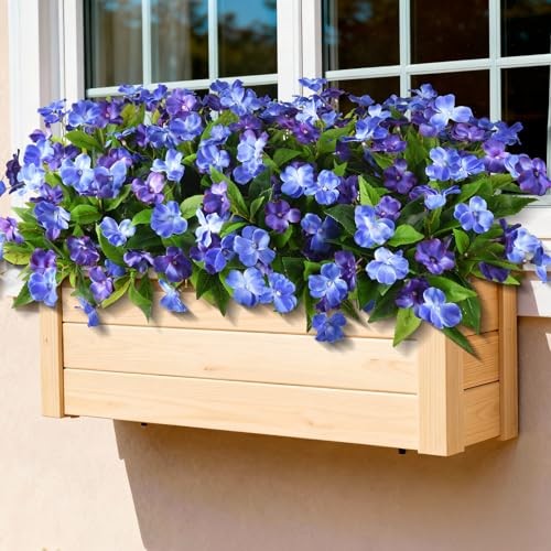 Artificial Fake Flowers for Outdoor, 6 Bundles UV Resistant Dark&light Blue