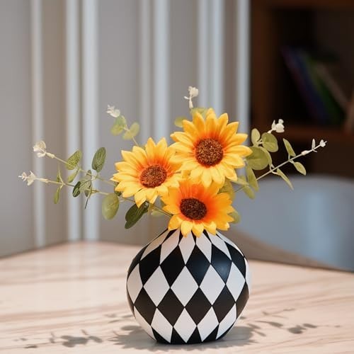 “Modern Black & White Checkered Flower Vase – Minimalist Home Decor for Living R