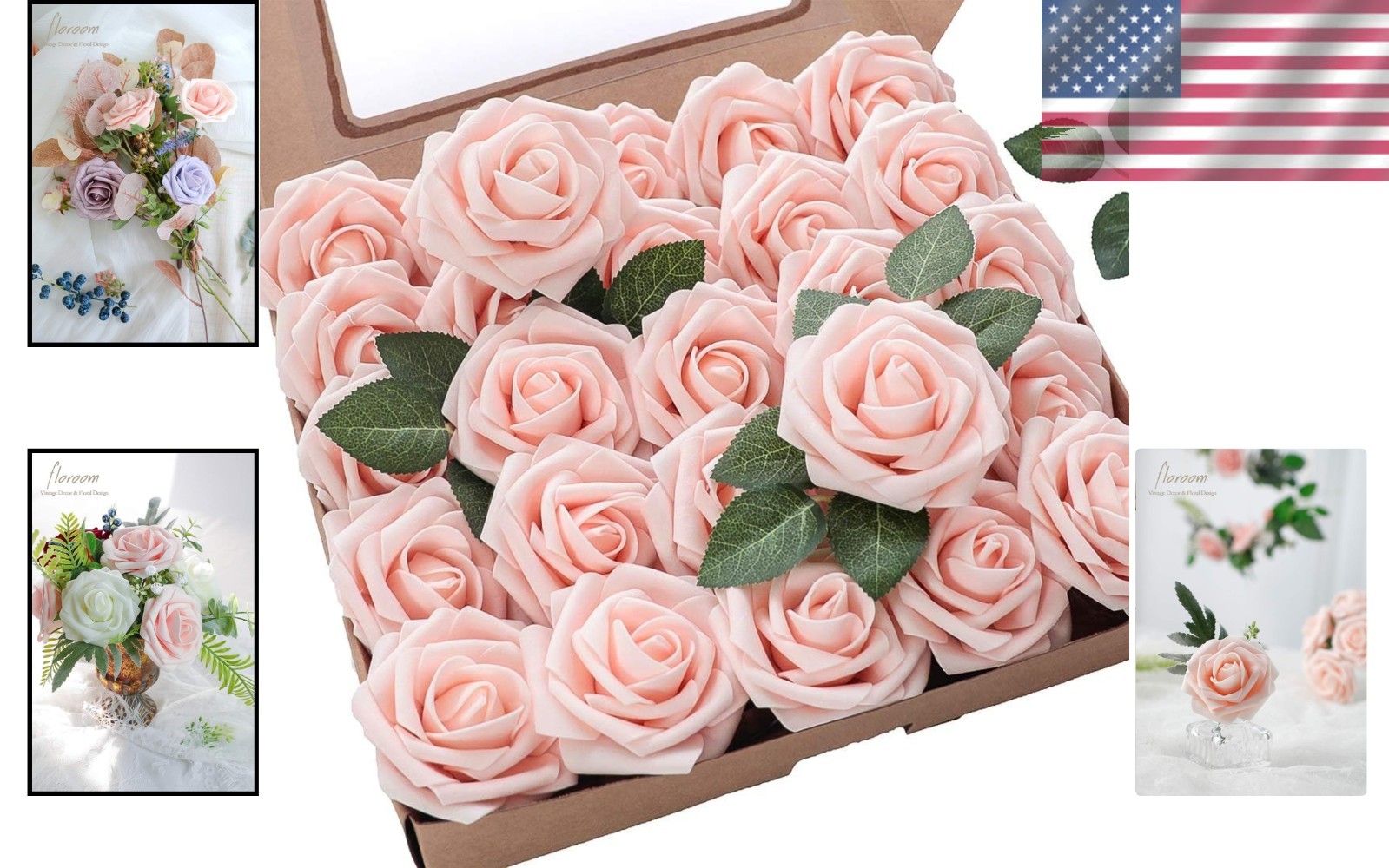 25pcs Artificial Blush Roses with Stems Perfect for Bridal Showers and Parties
