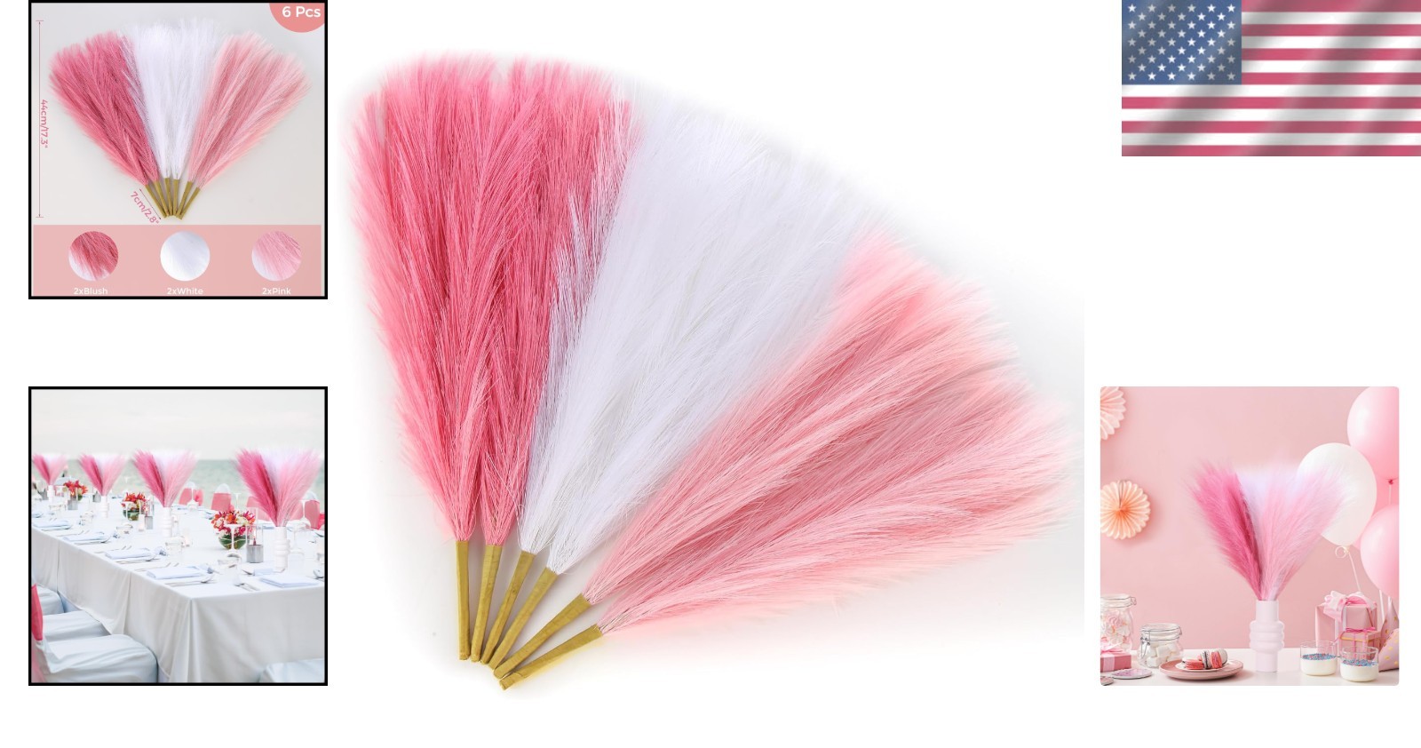 Lightweight Faux Pampas Grass Collection – 6 Stems, 17.7 Inches for Home Styling